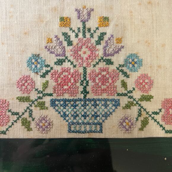 Vintage Today is the First Day Flower Basket Cross Stitch Sampler Completed - Picture 10 of 11